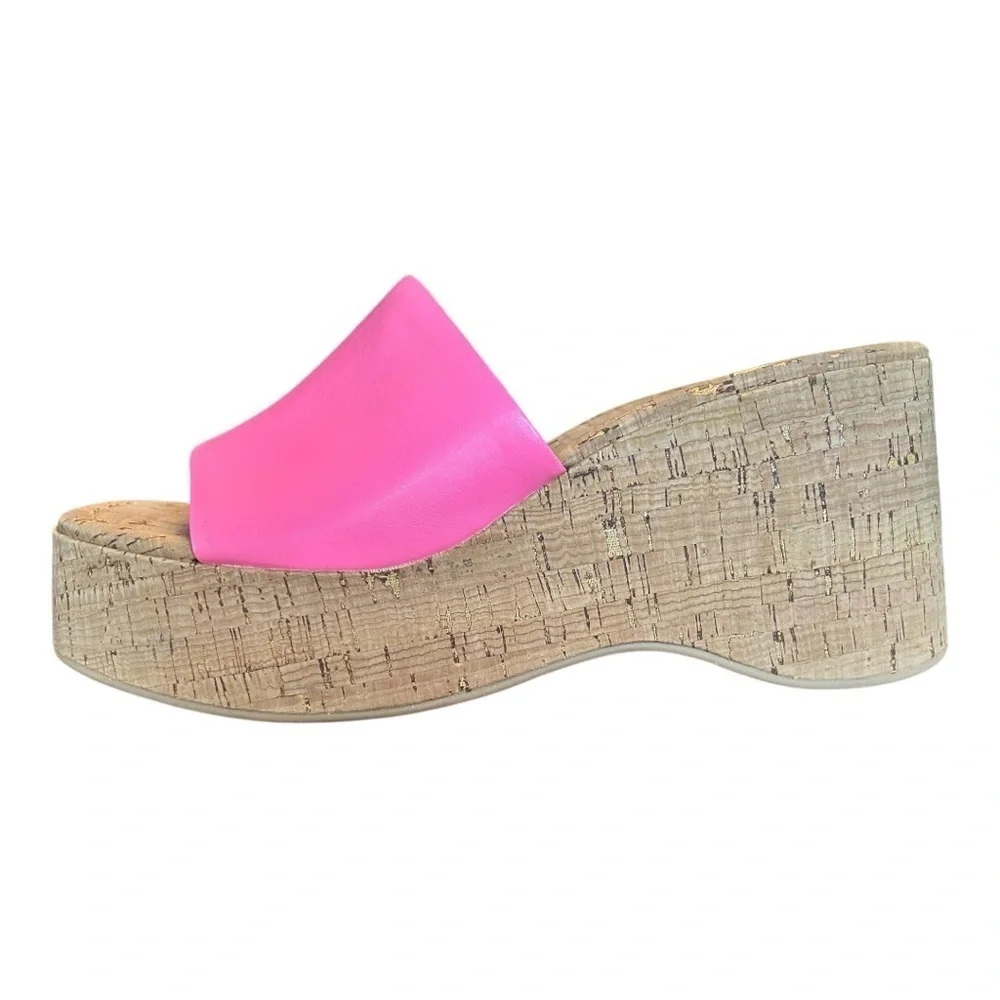 Madden Girl Pink Cork Platform Slide Sandals